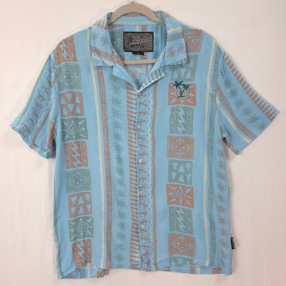 Brooklyn Cloth Button Down Men S Palm Tree Tribal Print Blue Boho Summer